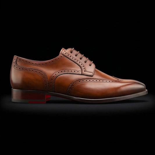 Men's derby in light brown leather with swallow tail and square toe