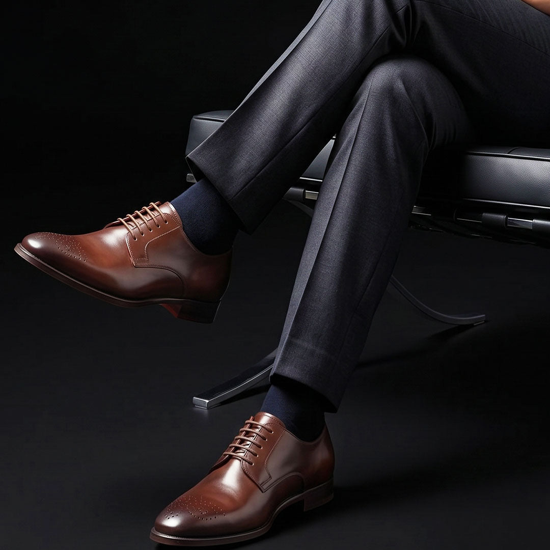 Men's derby in light brown leather with swallow tail and square toe