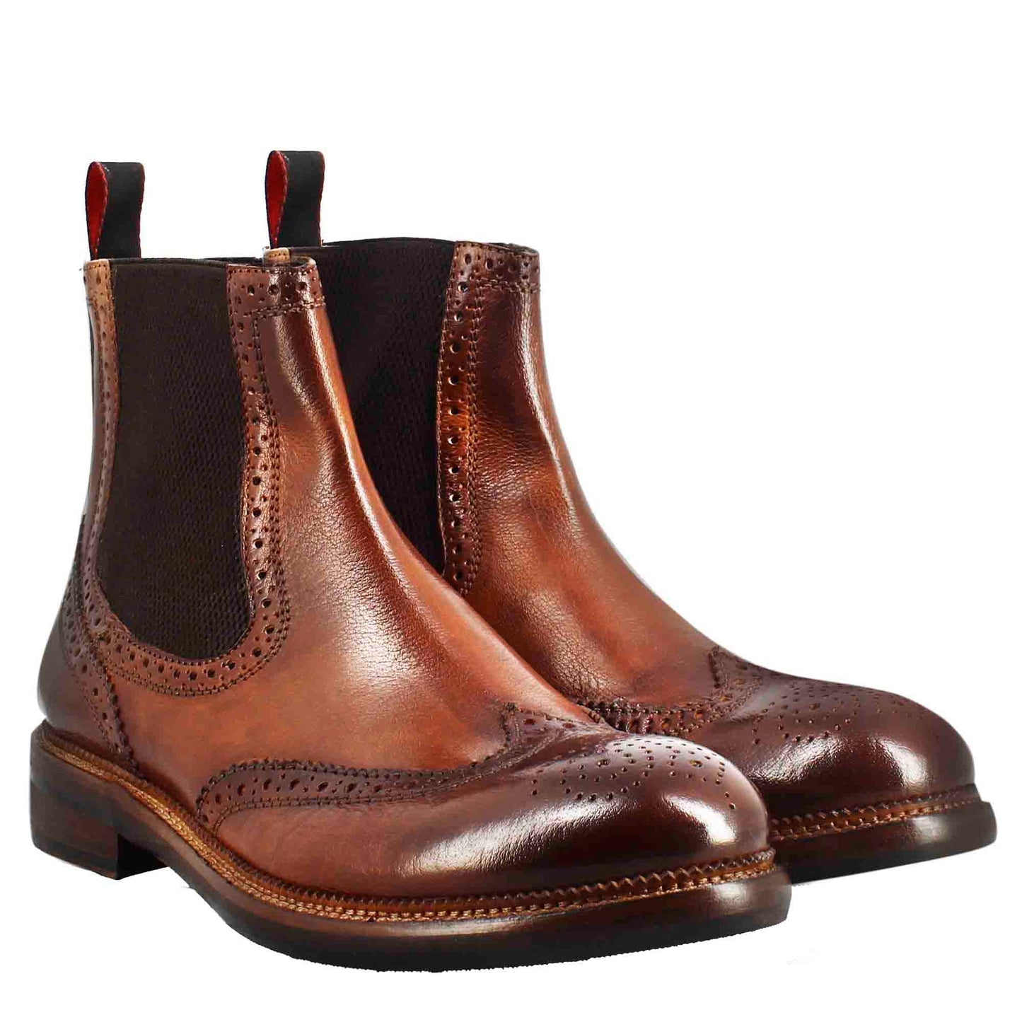 Men's candy chelsea boot in washed leather, dark tan colo