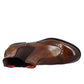 Men's chelsea boot with brogue details in brown leather with elastic
