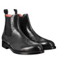Chelsea boot with brogue details for men in black leather with elastic