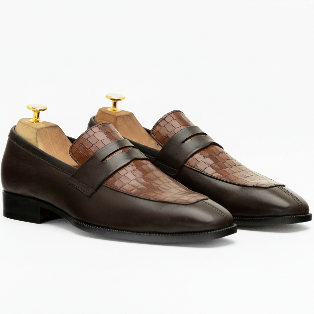 The Langston | Crocodile Penny Loafers