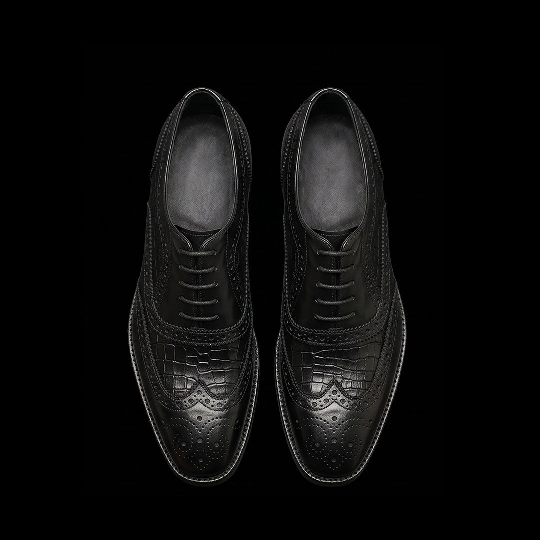 Wingtip Brogue Oxford Croc Black
