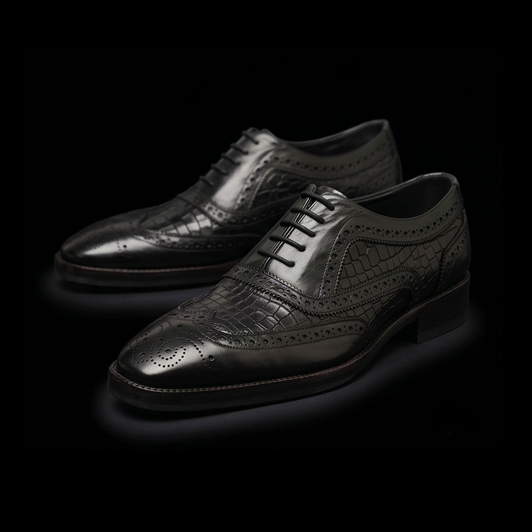 Wingtip Brogue Oxford Croc Black