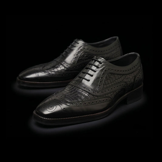 Wingtip Brogue Oxford Croc Black