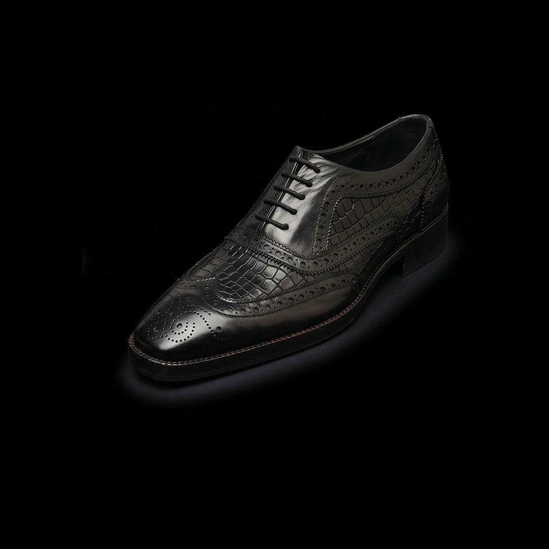 Wingtip Brogue Oxford Croc Black
