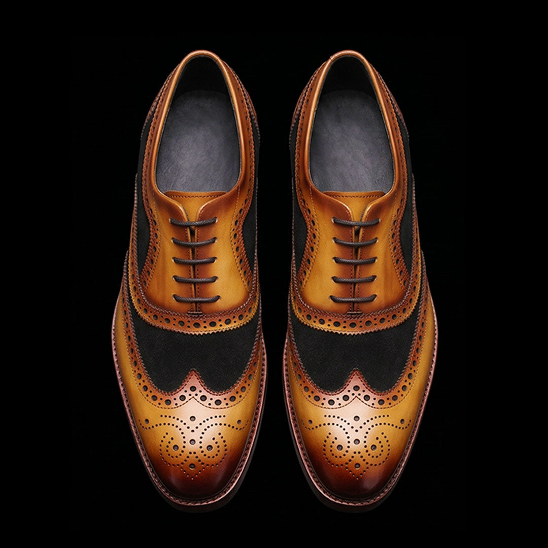 Wingtip Brogue Oxford Tan Black Suede