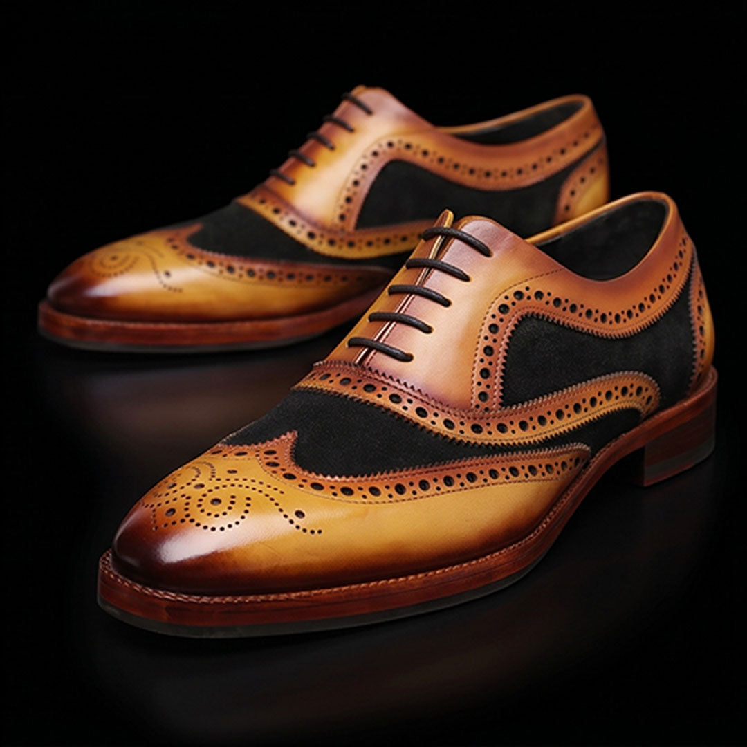 Wingtip Brogue Oxford Tan Black Suede