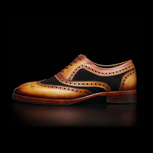 Wingtip Brogue Oxford Tan Black Suede
