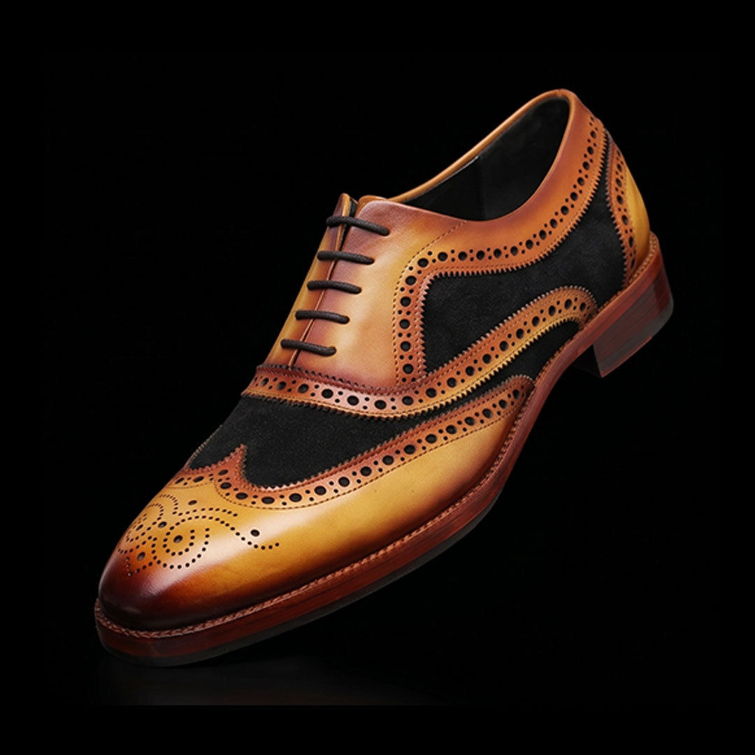 Wingtip Brogue Oxford Tan Black Suede