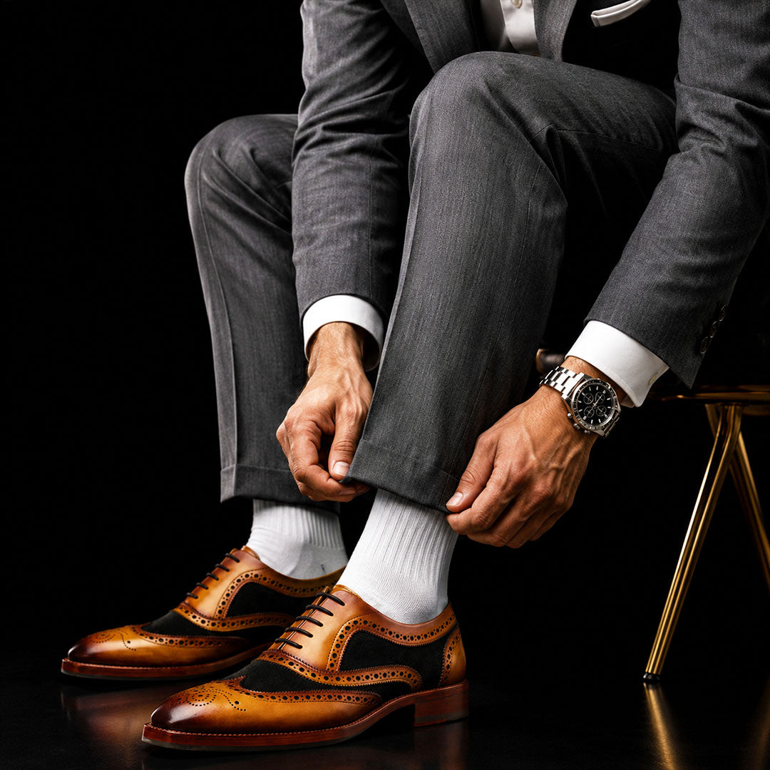 Wingtip Brogue Oxford Tan Black Suede