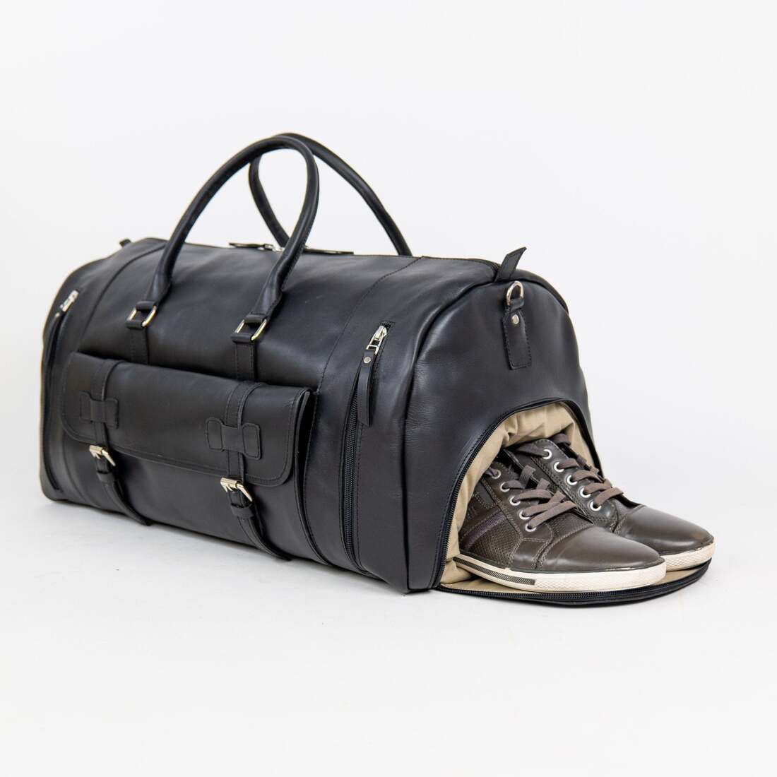 Alpha 46L Leather Duffle - Black