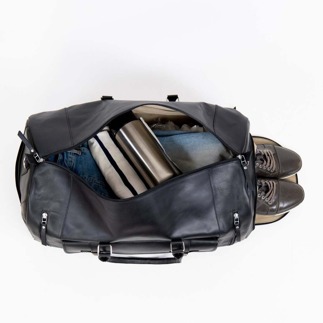 Alpha 46L Leather Duffle - Black