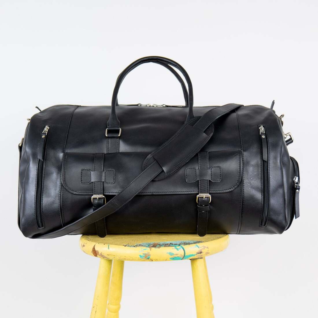Alpha 46L Leather Duffle - Black