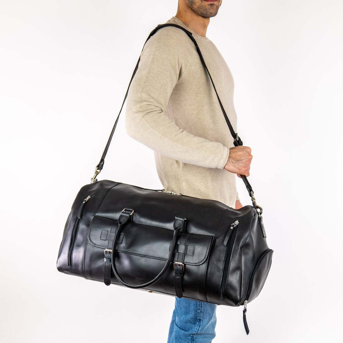 Alpha 46L Leather Duffle - Black