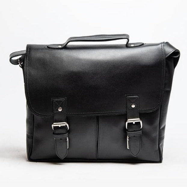 Coarse Leather Messenger - Black