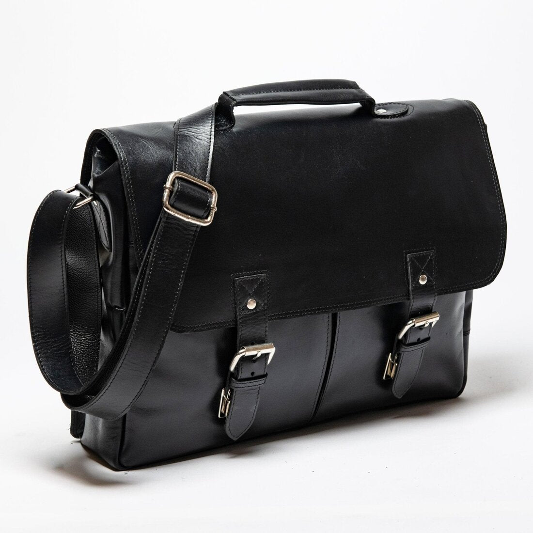 Coarse Leather Messenger - Black