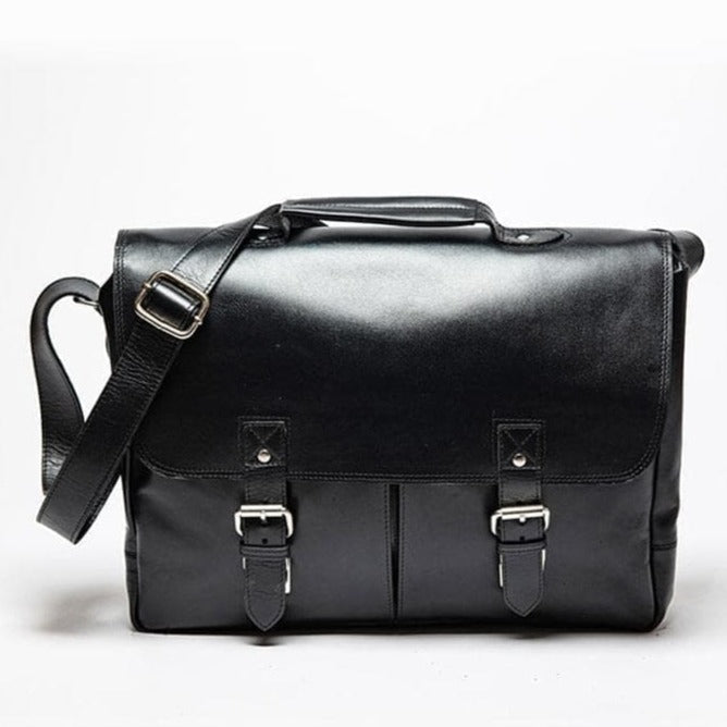 Coarse Leather Messenger - Black