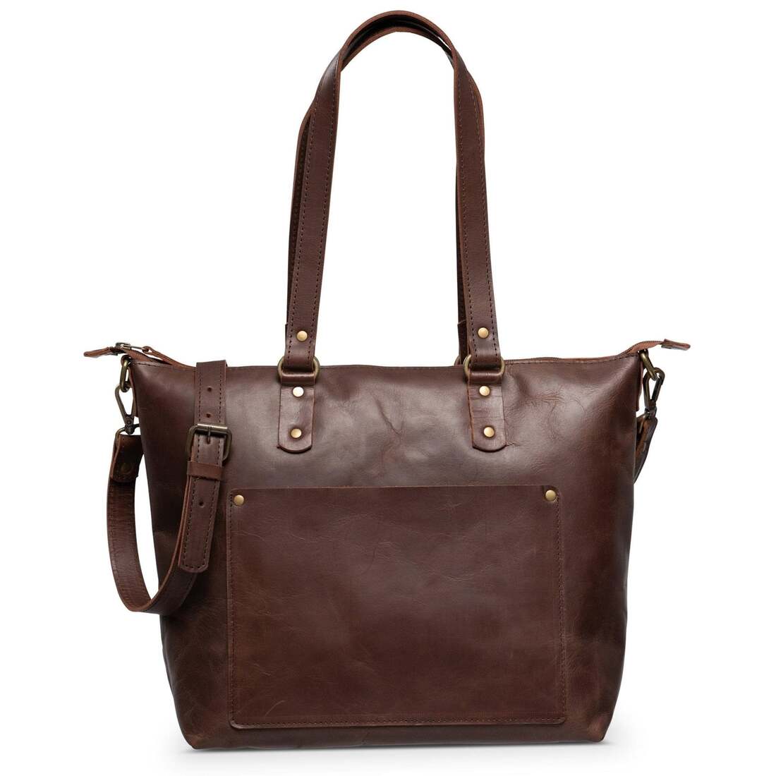 Crossbody Leather Tote - Saddle Dark