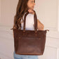 Crossbody Leather Tote - Saddle Dark