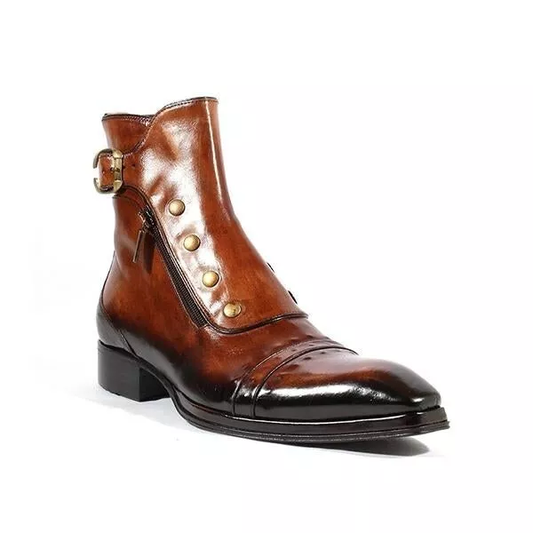 Men's Brown Patina Leather Ankle High Military Boots