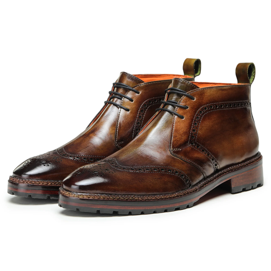 Wingtip Chukka Boots Olive Brown