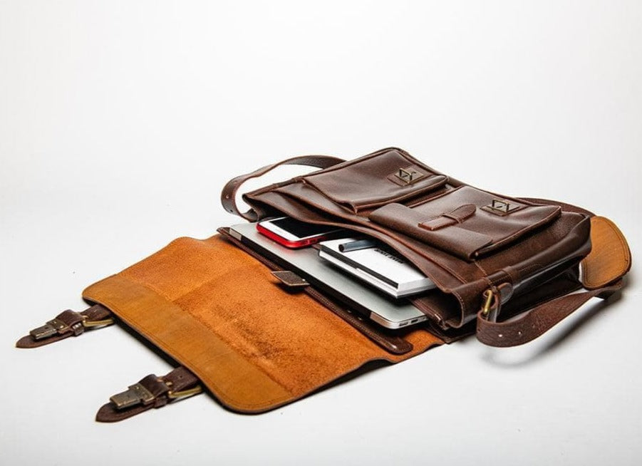 Front Pocket Leather Briefcase - Antique Brown