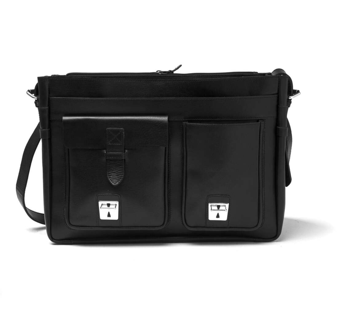 Front Pocket Leather Briefcase - Black