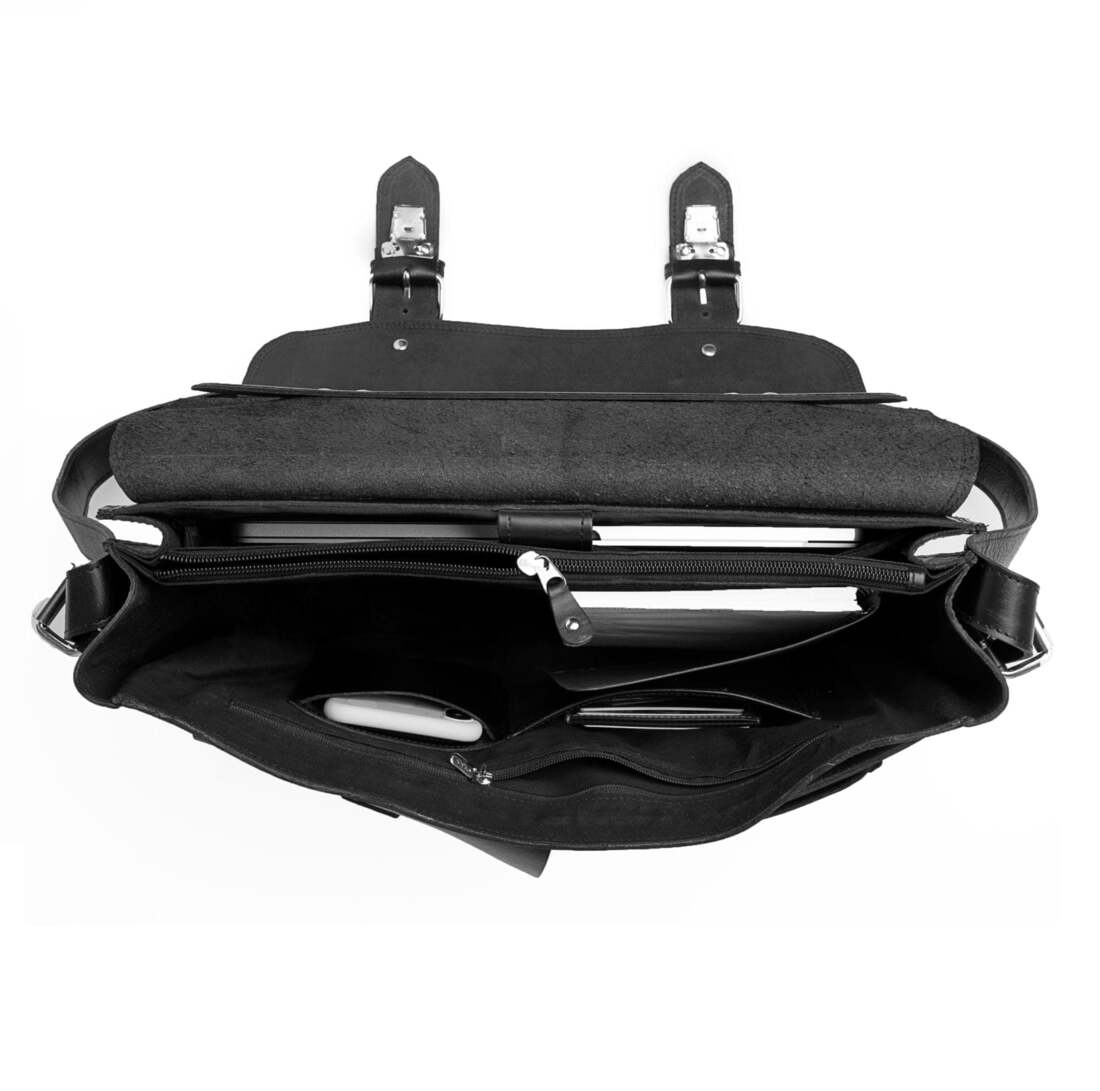 Front Pocket Leather Briefcase - Black