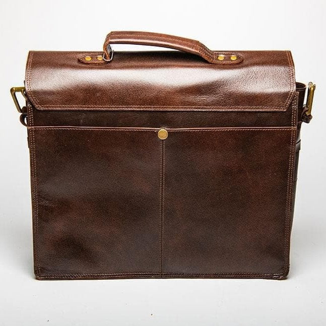 Front Pocket Leather Briefcase - Antique Brown