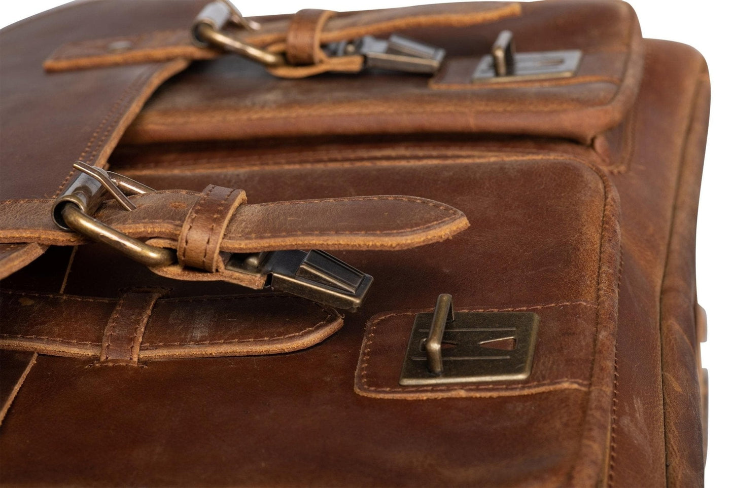 Front Pocket Leather Briefcase - Saddle Brown