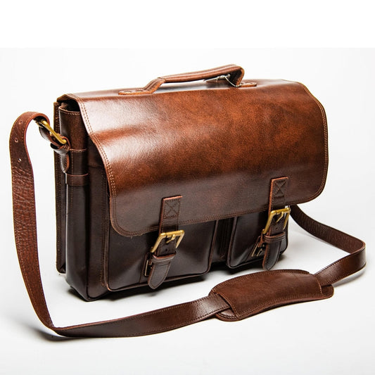 Front Pocket Leather Briefcase - Antique Brown