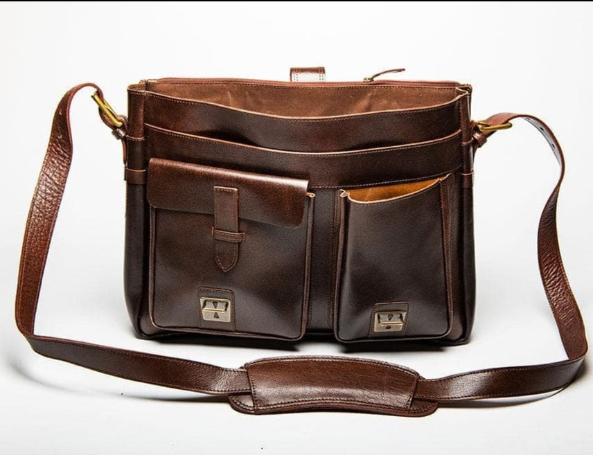 Front Pocket Leather Briefcase - Antique Brown