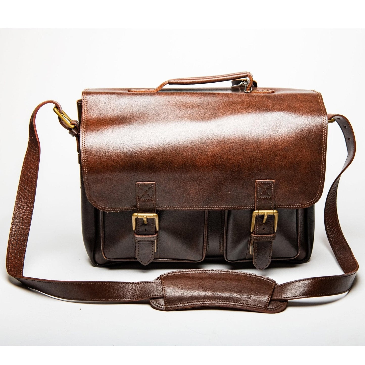 Front Pocket Leather Briefcase - Antique Brown