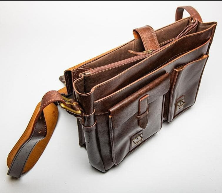 Front Pocket Leather Briefcase - Antique Brown