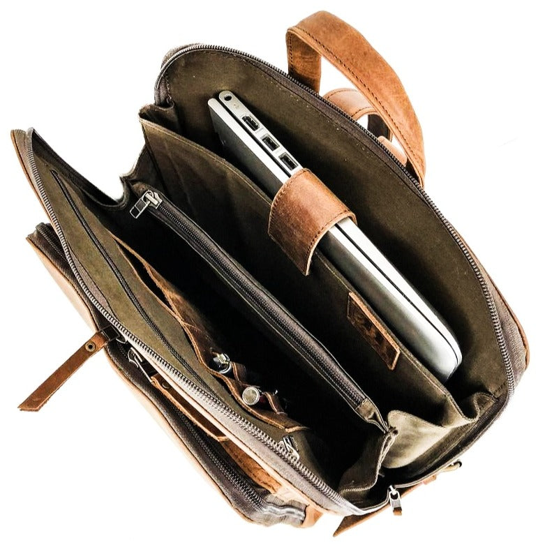 Tech Leather Backpack - Saddle