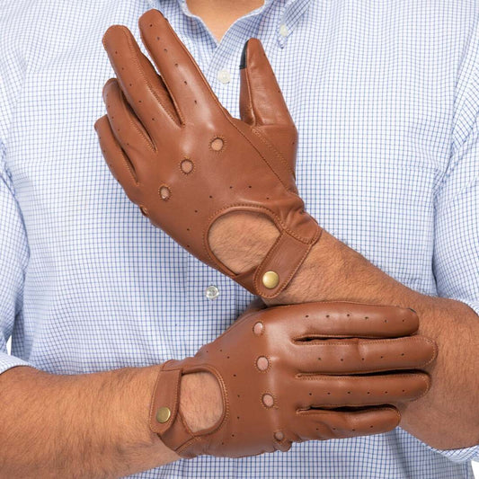 Leather Driving Gloves Men - Tan