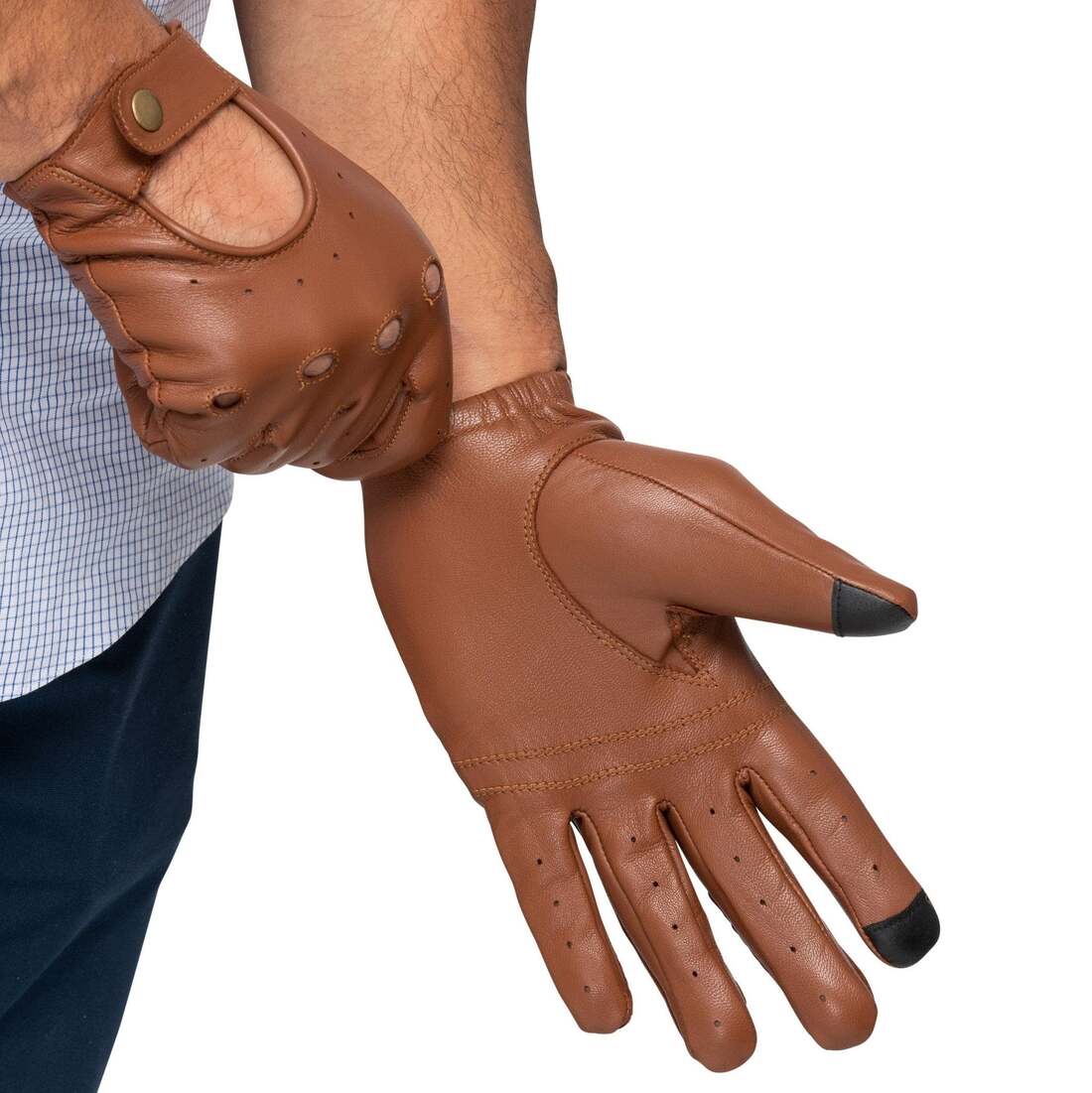 Leather Driving Gloves Men - Tan
