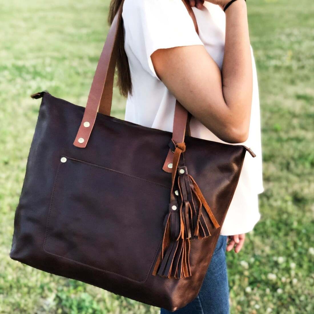 Leather Tote Bag - Coffee Brown