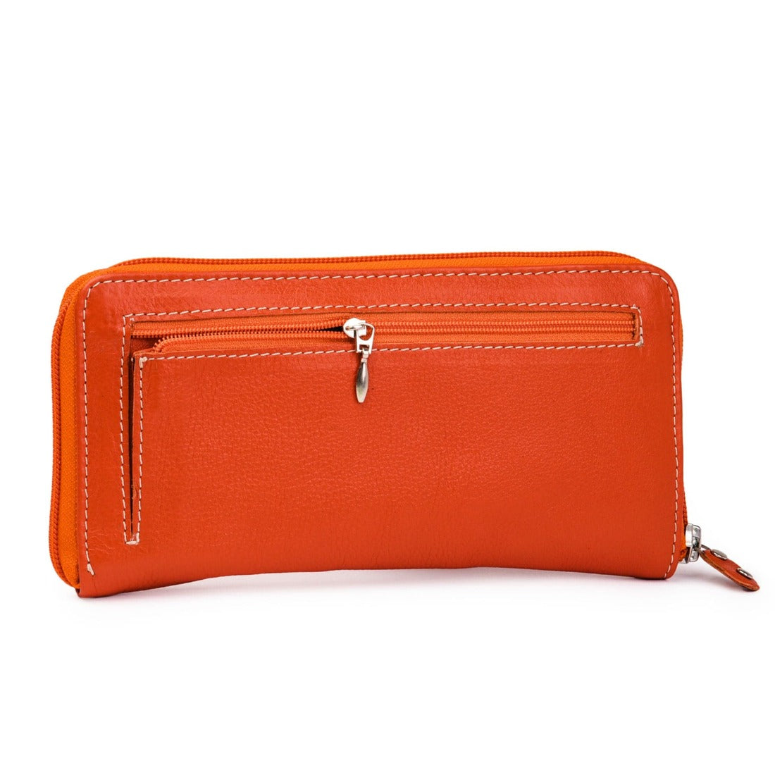 Leather Zip Around Wallet - Orange