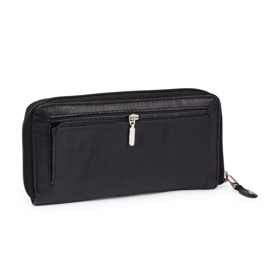 Leather Zip Around Wallet - Black