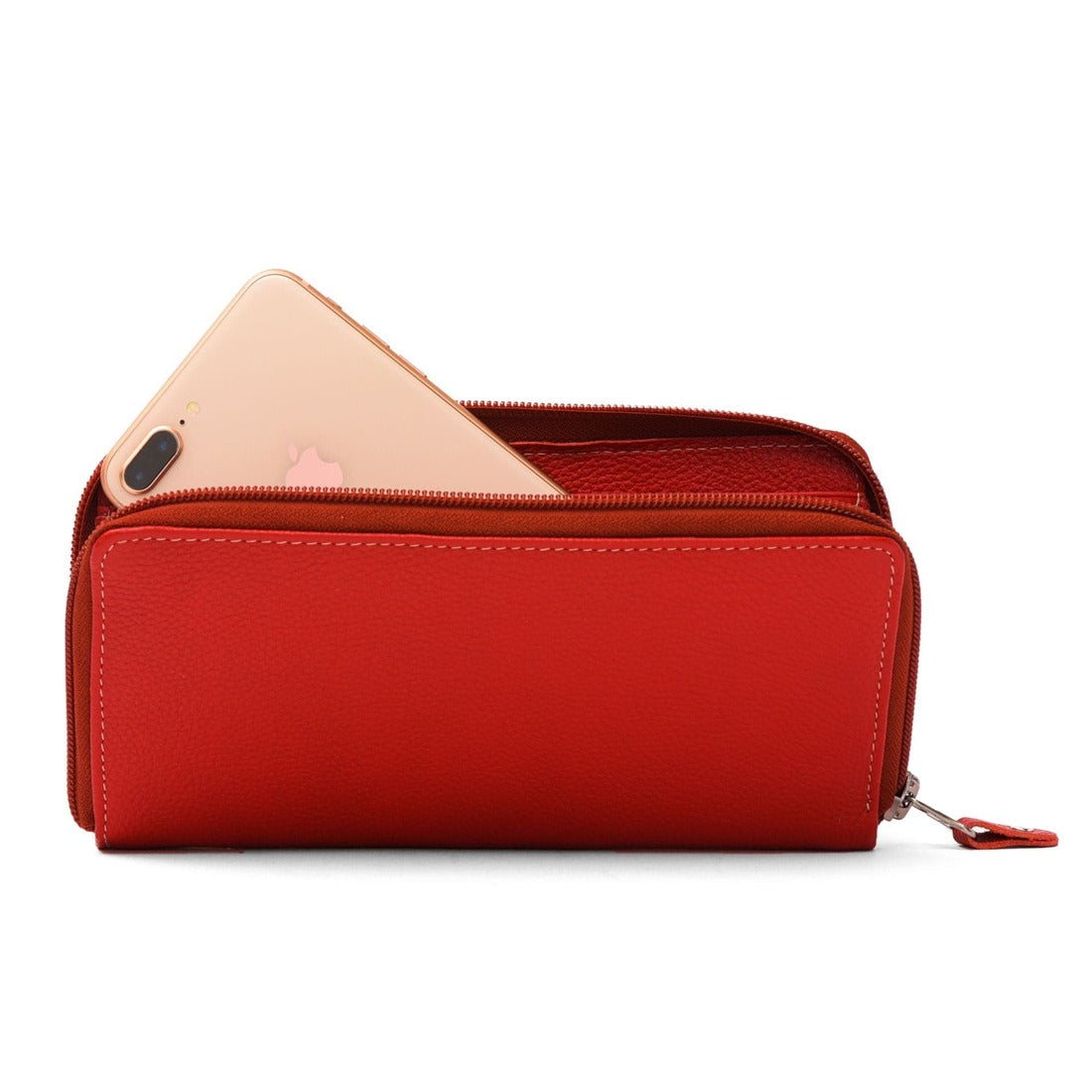 Leather Zip Around Wallet - Red