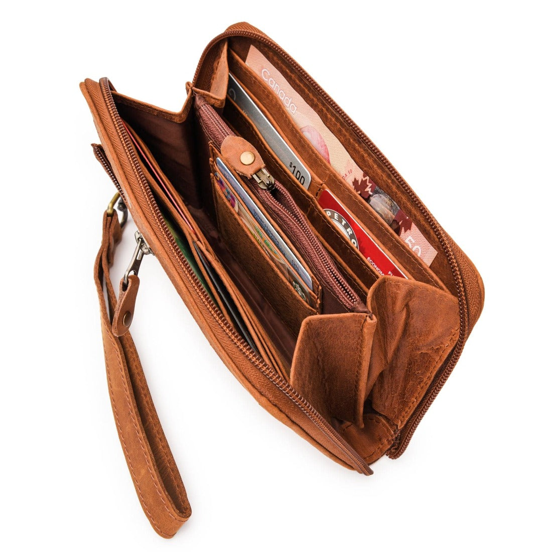 Leather Zip Around Wallet - Saddle Brown