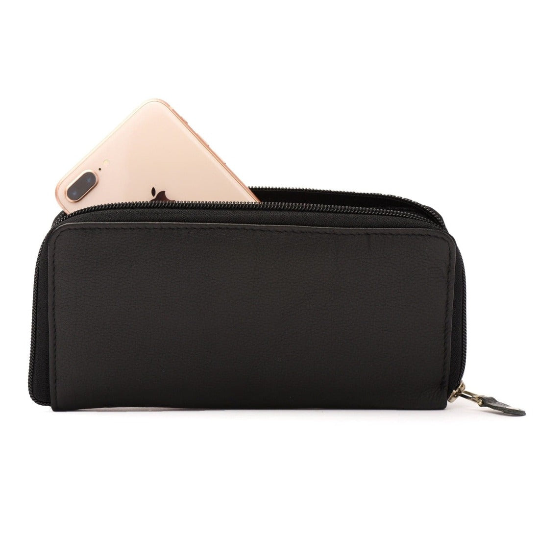 Leather Zip Around Wallet - Black