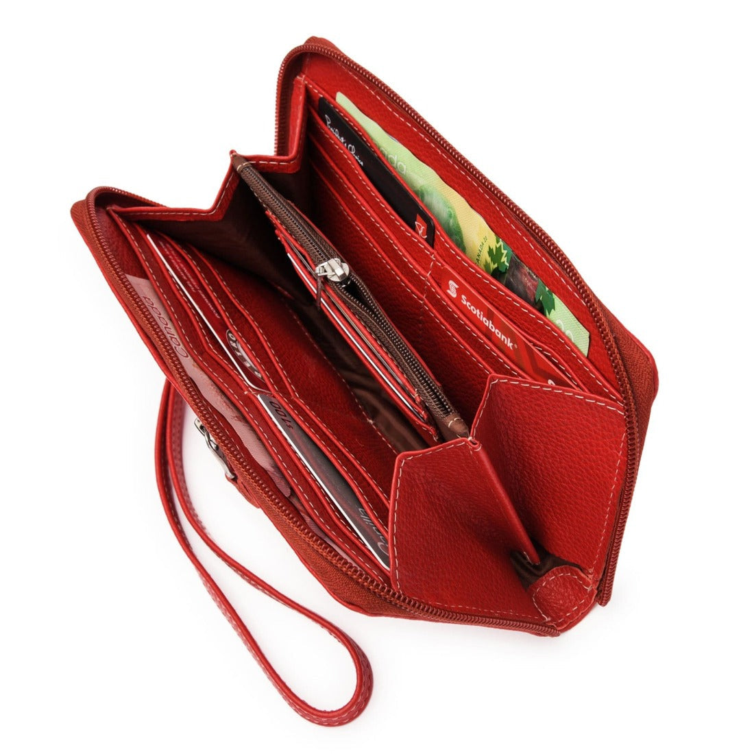 Leather Zip Around Wallet - Red