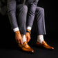 Men's Brown Patina Leather Monk Buckle Loafers