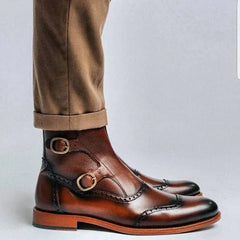 Men's Brown Patina Leather Ankle High Boots