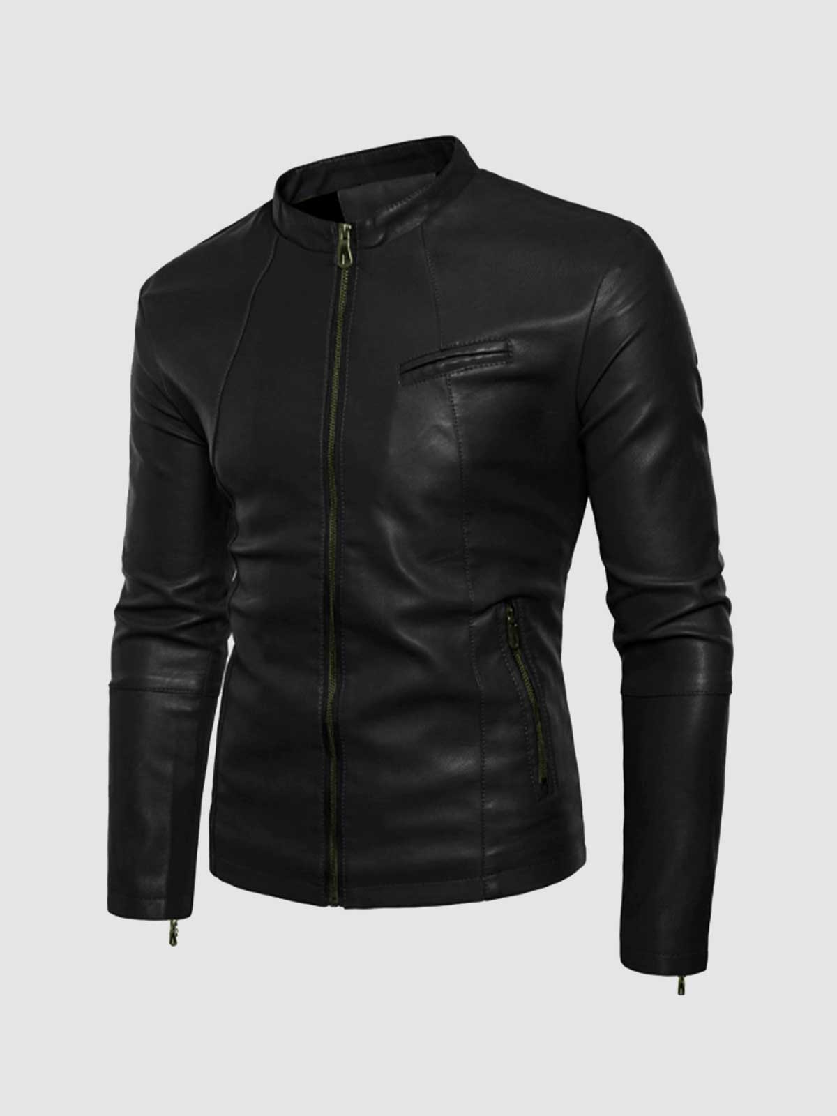Small Collar Leather Jacket