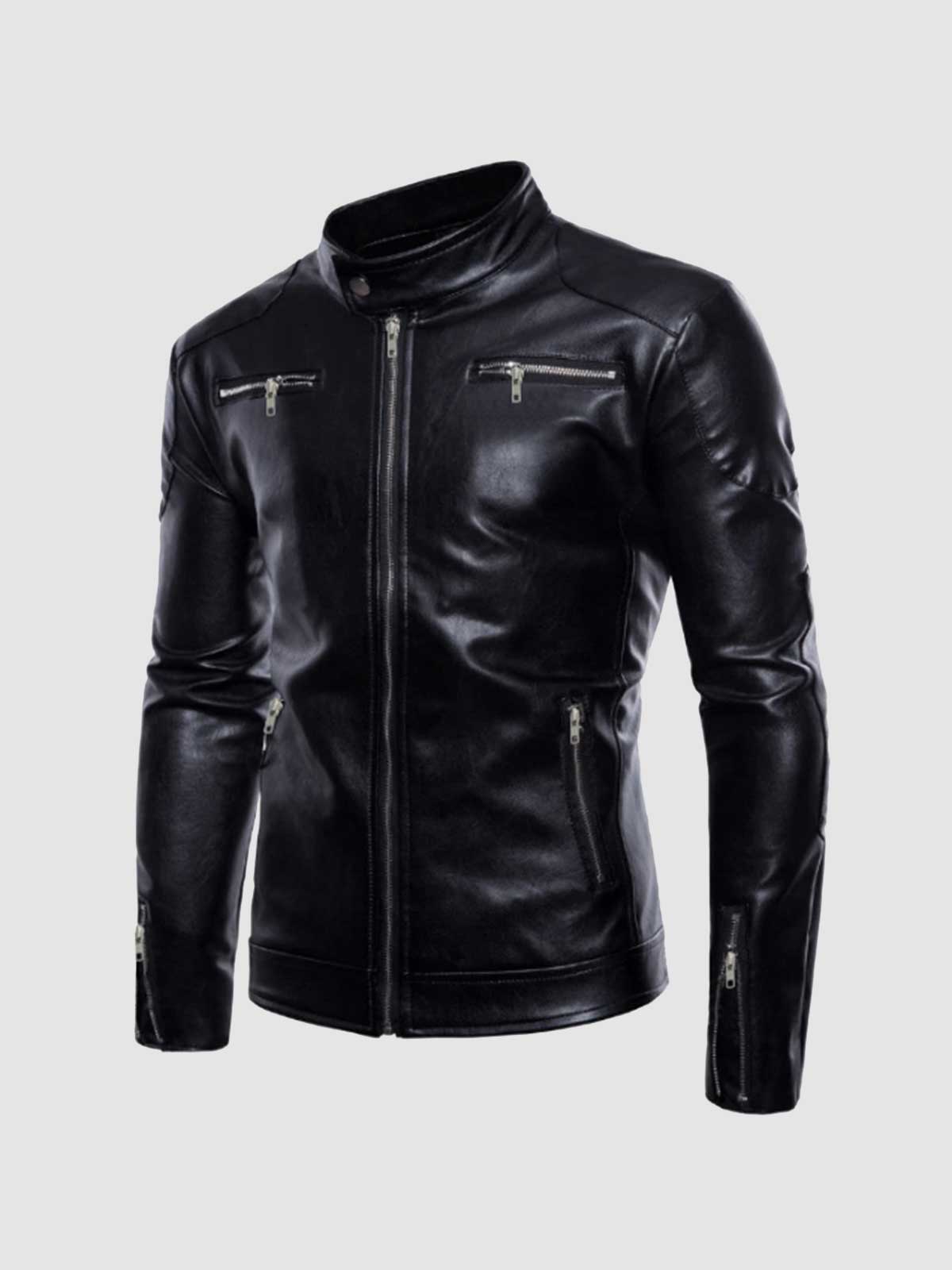 Standing Collar Leather Jacket