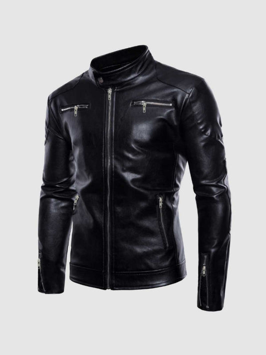Standing Collar Leather Jacket